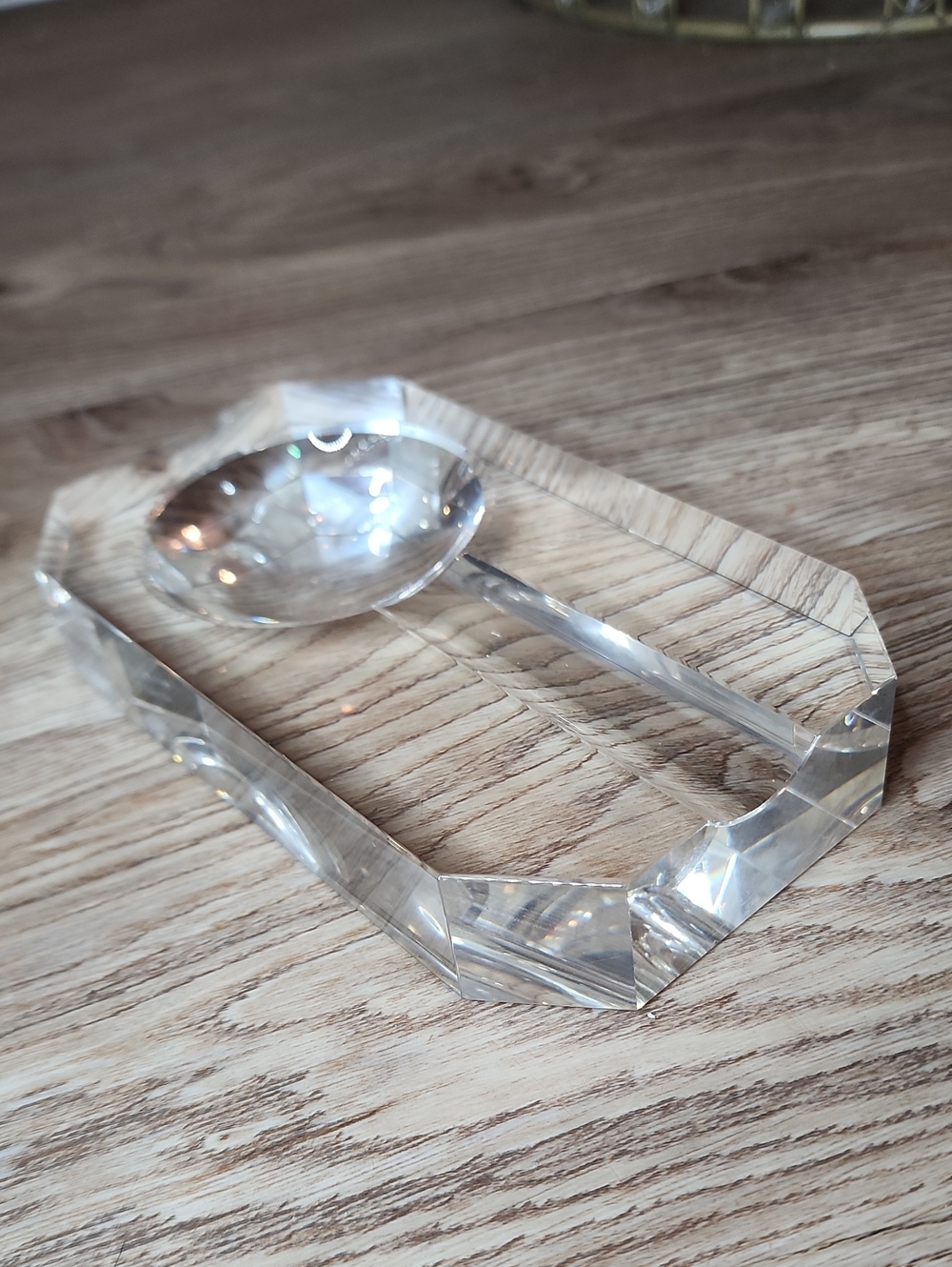 Glass Ashtray Rectangular Fauceted Design Tobacciana Item Decrotative Desk Piece
